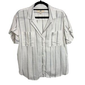Thread & Supply Button Down top White & Black Stripe Pattern Size M